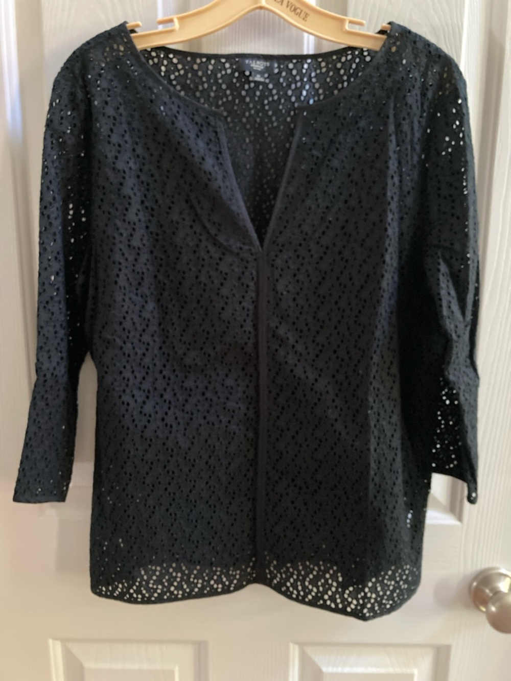 Talbots Black Eyelet Open Weave Shirt